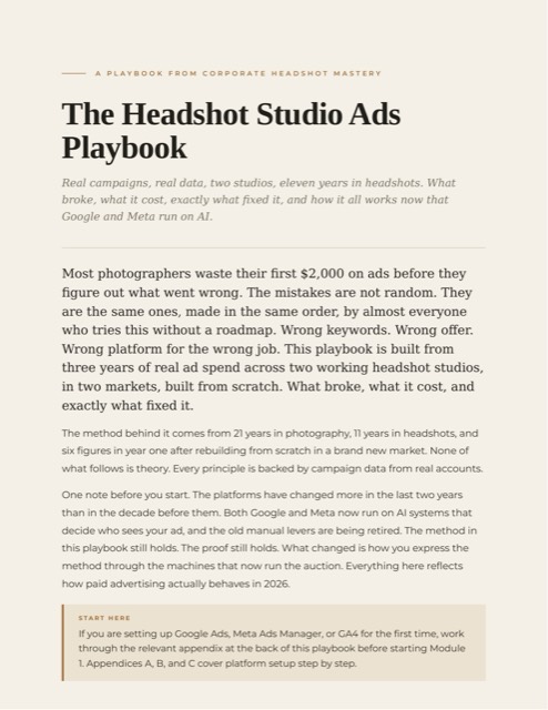 The Headshot Studio Ads Playbook, page 1